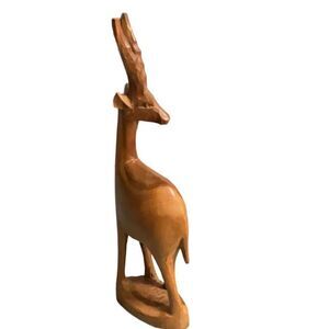 Vintage 12” Tall Wooden Hand Carved Gazelle Antelope Figurine
